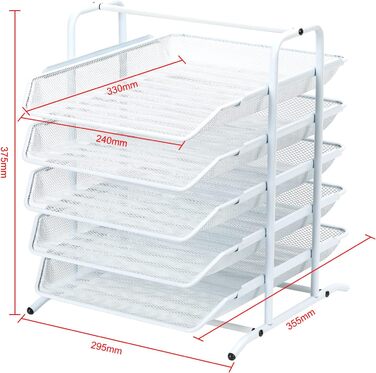 Металевий офісний органайзер EasyPAG A4 з 5 відділеннями, тримач для документів, лоток для файлів, тримач для журналів, лоток для листів, органайзер для паперових журналів, білий, 35,5 x 29,5 x 37,5 см