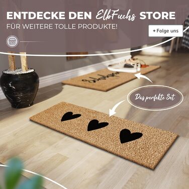 Кокосовий килимок для дверей 75x25 см з чорними сердечками Надзвичайно міцний та нековзний кокосовий килимок Для використання всередині та на вулиці Ідеально підходить як вузький пилозбірник та килимок для входу 3 сердечка, чорний, 75 x 25 см