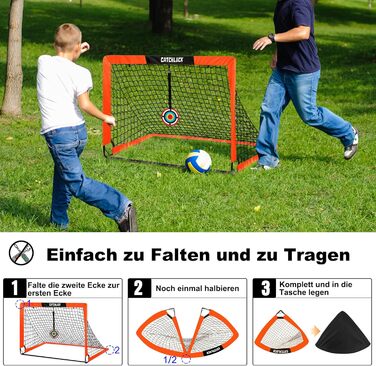Футбольні ворота для саду, дитячі футбольні ворота, розкладні футбольні ворота, комплект з 2 шт. з футбольним м&39ячем, 6 футбольними конусами, 8 U-подібними кілками для землі та сумкою для перенесення, покращений червоний колір