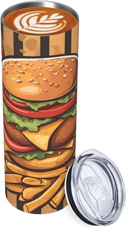 Кухоль з прямою трубочкою, мультяшний дизайн, великі бургери, принт, дорожній кухоль, підходить для кемпінгу, офісу та дому, 590 мл