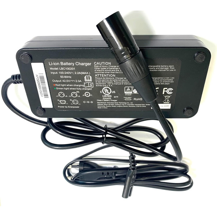 Зарядний пристрій Enerpower Li-Ion 36V для Babboe XLR-4Q 2A Big-E, Dog-E, Pro Trike-E та QWIC Trend, Compact