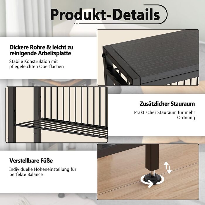 Вузький приставний столик, 3 полиці, вузька тумбочка з підставкою для журналів, приставний столик до дивана, невеликий журнальний столик для вітальні, спальні, кухні та балкону, кабінету (чорний) 1 Чорний