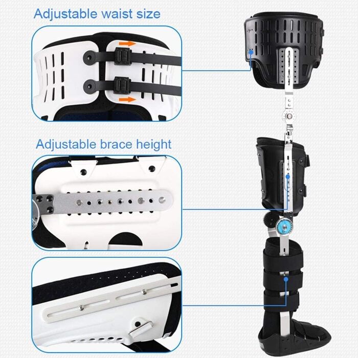 Ортез на колінно-гомілковостопний суглоб BCLYERBJ з шарнірним ПЗУ, зручний регульований ортез на тазостегновий суглоб, ортез на гомілковостопний суглоб, ортез на ногу при переломі ноги та ортези на нижню кінцівку (колір правий), білий, розмір один розмір