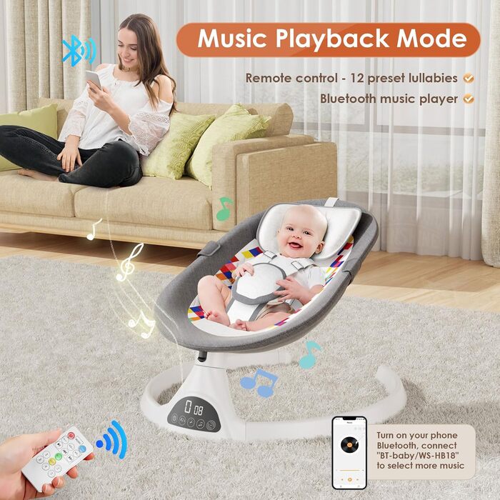 Електрична гойдалка Kotsy сіра, Bluetooth, 5 швидкостей