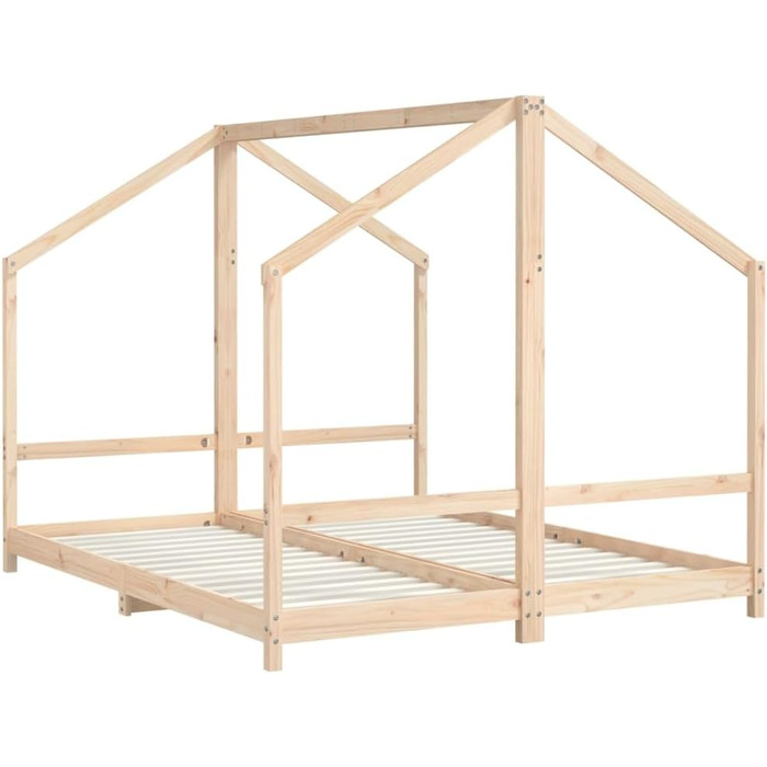Дитяче ліжко 2x(80x200) см з масиву сосни з міцним каркасом та дихаючими фанерними ламелями для гарної підтримки матраца 205,5 x 171 x 158 см Натуральний колір