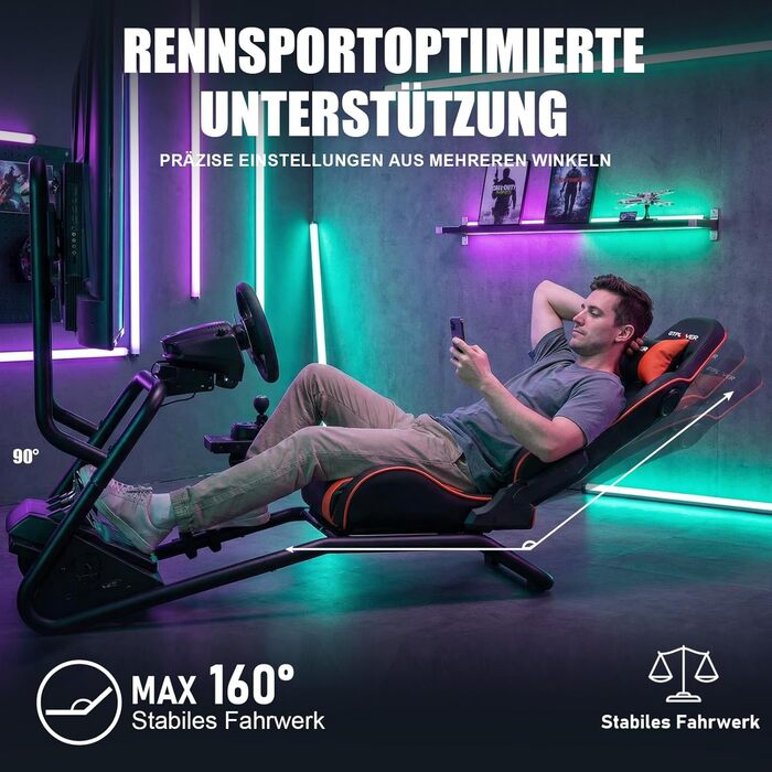 Підставка для керма гоночного симулятора з 3D стереодинаміками, кріпленням для монітора, регульованим кріпленням керма, кріпленням для важеля перемикання передач та педалями (червона)