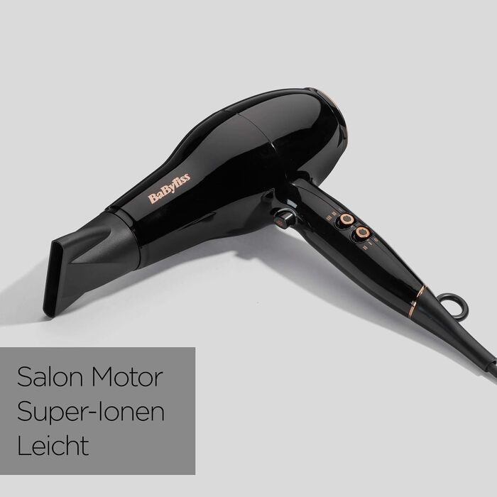 Фен BaByliss Pro Power D5245E EU Потужний (2300 Вт), професійний AC-двигун, іонна технологія проти особливого пушення, 3 температурні та 2 швидкісні режими, чорний