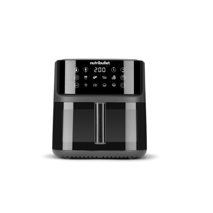 Аерофритюрниця nutribullet Crisplite Vision, 8 л, цифрове керування 80-200, без PFAS, 8 авторежимів, сенсорна панель, кошик придатний для ПММ, 2000 Вт, матовий чорний (NBA0811DG)