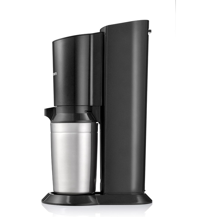 Зі скляною пляшкою для газованої води, яку можна мити в посудомийній машині, включаючи 1 циліндр і 1 скляний графин 0,6 л Колір титан/срібло, матова сталь, титан/срібло 130 см З 1 графином, 2.0