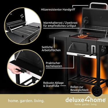 Візок для барбекю XXL мангал для вугілля з кришкою I Висувний мангал з бічною полицею I вкл. рукавичку для барбекю I Висувна підст