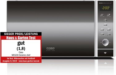 Керамічна мікрохвильова піч 3в1 з грилем конвекцією 2100 Вт 30 л, основа з боросилікатного скла, решітка гриль на 2 рівні, функція духовки до 200C, нержавіюча сталь, срібло 30 літрів керамічна основа одинарна, 30