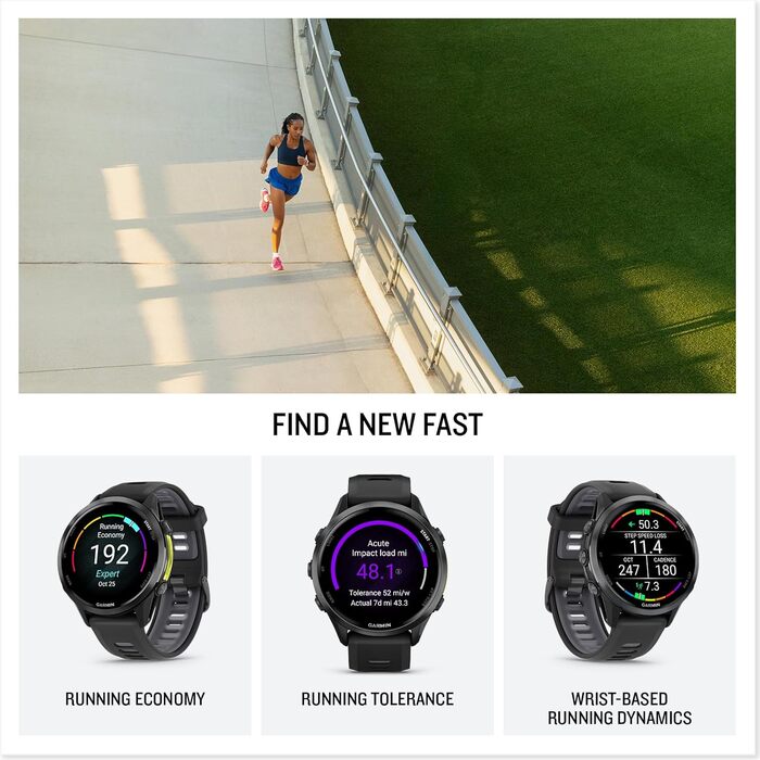 Розумний годинник Garmin Forerunner 970 Premium GPS для бігу та триатлону, AMOLED-дисплей, вбудований світлодіодний ліхтарик, карбоново-сірий DLC титановий колір з чорним корпусом та чорним напівпрозорим ремінцем з білого каменю