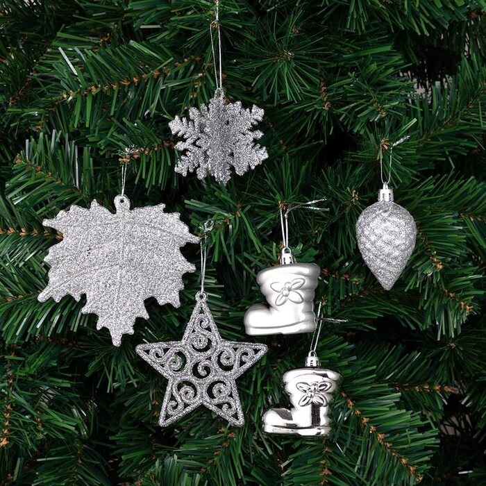 Різдвяні кульки для ялинки 102 шт срібні Deuba