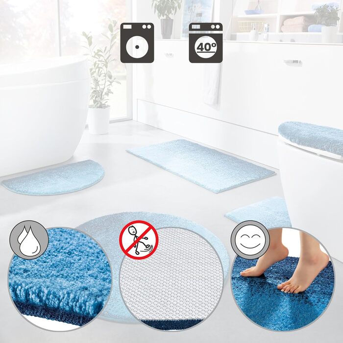 Килимок для туалету Erwin Mller без вирізу, синій, розмір 50x50 см - нековзний, м&39який та пухнастий, підходить для теплої підлоги. Синій 50 x 50 см (прямокутний)