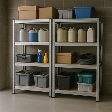 Надміцний стелаж RODO, комплект з 2 шт., підвальний стелаж, стелаж для зберігання, 40 x 90 x 180 см, стелаж зі сталевою рамою, вантажопідйомність до 875 кг кожен, 5 регульованих полиць, сріблястий