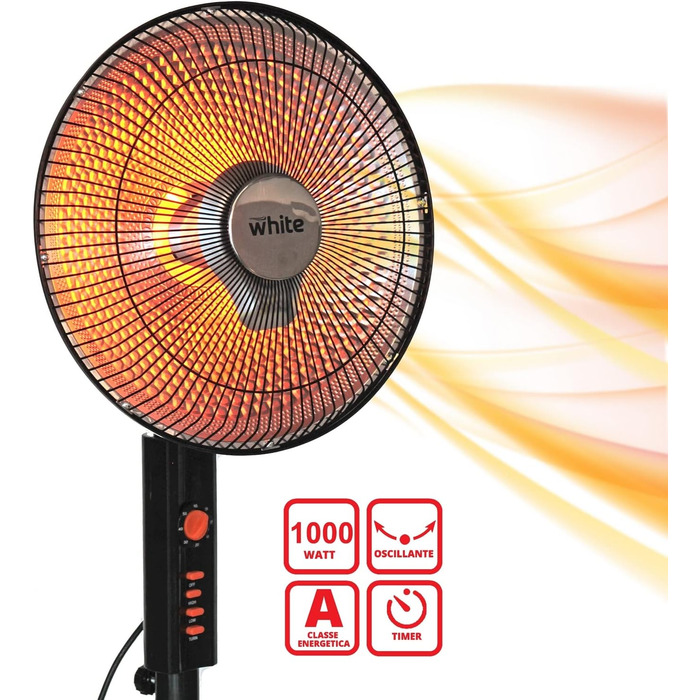 Білий електричний галогенний обігрівач з низькою енергоефективністю, вентилятор для ванної кімнати з параболічною структурою та вуглецевим філаментом (Platana) Piantana