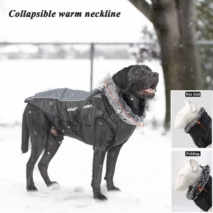 Водонепроникна зимова куртка для собак зі шлейкою, захистом для живота, жилетом для домашніх тварин на блискавці, світловідбиваючою та вітрозахисною курткою для собак середнього та великого розміру 2XL-6XL (3XL)