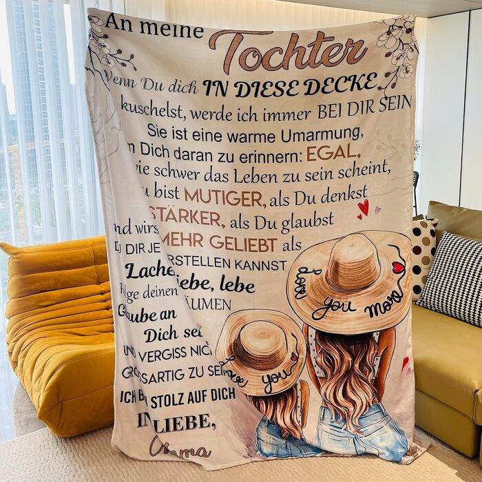 М&39яка ковдра для моєї доньки, від мами, мамина ковдра з німецьким прислів&39ям, фланелева ковдра, ковдри з літерами на Різдво, подарунки на випускний, новинка 1 - мама для доньки - 150x200 см