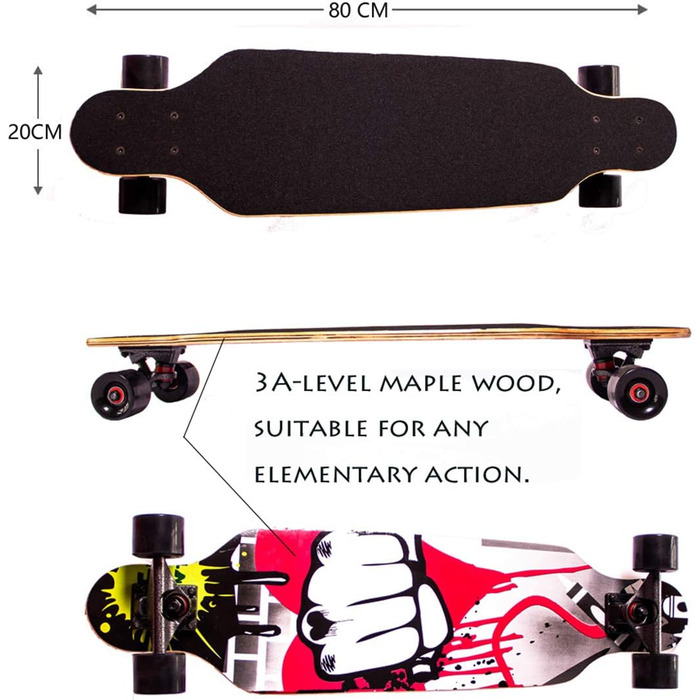 Лонгборд Sumeber Graffiti 31" Drop-Through Cruiser LED – freeride з світними PU колесами 95A, 9-шаровий клен, для дівчат, новачків, дітей та дорослих