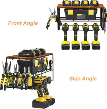 Акумуляторний ударний дриль для зберігання інструментів Настінне кріплення, 4 слоти Надміцна електрична дриль Настінна стійка для зберігання Організація шуруповерта Чорне дерево, 2 шт.