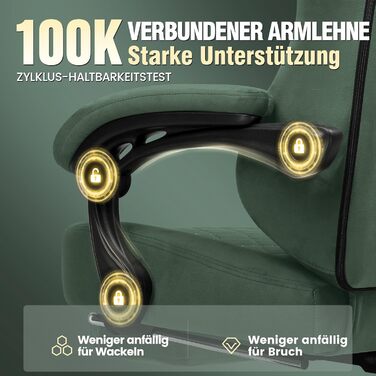 Ігрове крісло GTPLAYER, тканина, ергономічне офісне крісло, крісло для ПК, вантажопідйомність 150 кг, регульоване та поворотне робоче крісло з пружинною подушкою сидіння та підставкою для ніг, зелене