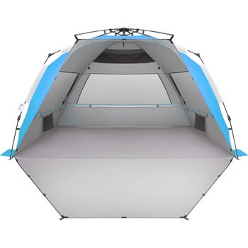 Пляжний намет Oileus XXL, сонцезахисний намет для 5-6 осіб, портативний сонцезахисний намет, миттєвий розкладний пляжний намет з сумкою для перенесення, кілочками, 6 мішками з піском, захист від ультрафіолету для риболовлі, походів, кемпінгу, синій, помар
