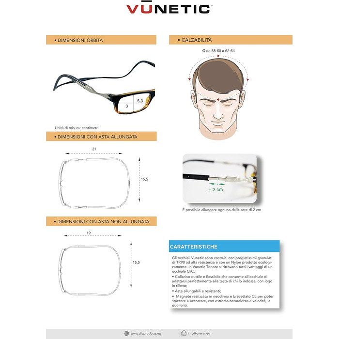 Окуляри для читання CliC Eyewear для жінок і чоловіків - Vunetic Tenore Black - Окуляри для читання з магнітом - поліамід TR90 і нейлон - Гнучкі окуляри для пресбіопії - Зроблено в Італії 2