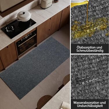 Килимок для коридору bimiti, нековзний, 300x90 см, брудозбірний килимок, килимок для кухні, що миється, килимок для коридору на метр, килимок для вітальні, спальні, кухні, офісу, коридору, сірий