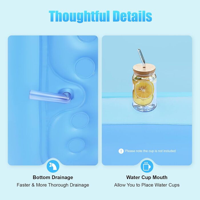 Надувна ванна для дорослих, надувна ванна з портативною функцією складання, повітряний спа-центр з нековзною поверхнею, ванна для внутрішнього та зовнішнього використання для сімейної ванної кімнати або спа-центру, синій колір