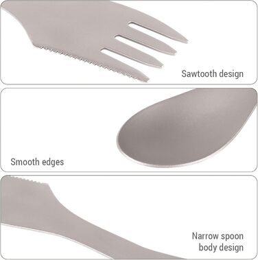 Набір посуду для кемпінгу Taidda 3-в-1, виделка-ложка-різак із зубчастим лезом та легкою пластиною з титанового сплаву, що штабелюється для походів, походів з рюкзаком, пікніків та