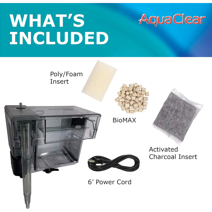 Зовнішній фільтр AquaClear Power Filter 50 для акваріума, що кріпиться на кліпсу, для акваріумів від 76 до 190 літрів, 6 Вт