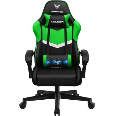 Ігрове крісло GTPLAYER, офісне крісло, масажне ігрове крісло, ергономічне ігрове крісло, підголівник, масажна подушка для попереку, м&39яке ігрове крісло, обертове крісло, 150 кг, зелене