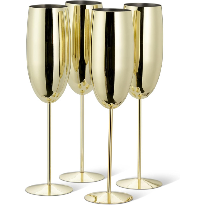 Дуб та сталь - 4 келихи з нержавіючої сталі для ігристого вина, шампанського та просекко (285 мл) - золотий - міцний та небиткий -