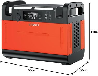 Портативна електростанція CTECHi 1210 Втгод, мобільний накопичувач енергії з акумулятором LiFePO4 та 2 розетками змінного струму 1500 Вт 230 В, сонячний генератор для кемпінгу, самостійного використання та аварійного живлення - помаранчевий 1210 Вт PPS по