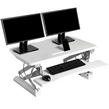 Стіл-конвертер Seville Classics 90 см з пневматичним регулюванням висоти сидячи-стоячи з газовою пружиною, металевий, білий 90 см x 59 см пневматичний білий