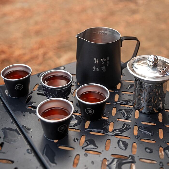 Набір для чаювання в дорозі, нержавіюча сталь дорожній чайний сервіз для дорослих, аксесуари для подачі, для кемпінгу, 4 чашки, термостійкий
