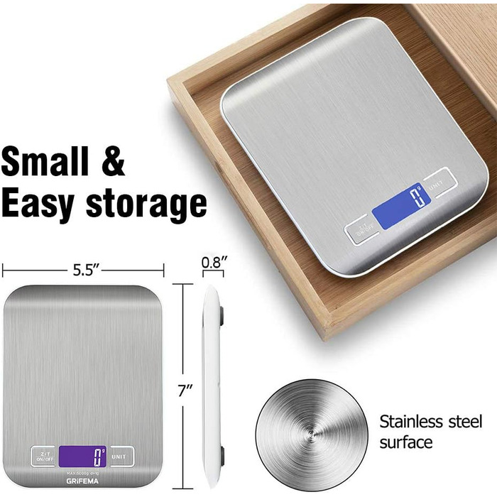 Кухонні ваги GRIFEMA з нержавіючої сталі, високоточні цифрові ваги 1г-5000г з РК-дисплеєм, функція тари, 6 одиниць вимірювання, ба