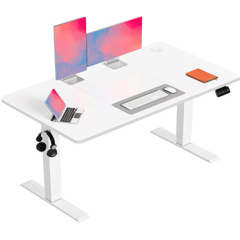 Стіл Flamaker з регульованою висотою, електричний стіл з регулюванням висоти для роботи сидячи та стоячи, комп&39ютерний стіл з функцією пам&39яті, міцний стіл для роботи стоячи, офісний стіл, 120 x 60 см, білуватий