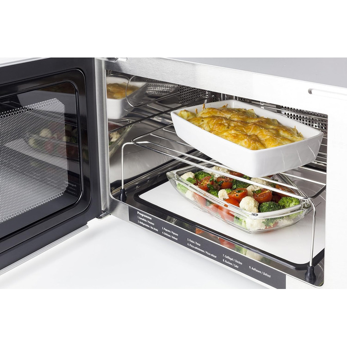 Керамічна мікрохвильова піч 3в1 з грилем конвекцією 2100 Вт 30 л, основа з боросилікатного скла, решітка гриль на 2 рівні, функція духовки до 200C, нержавіюча сталь, срібло 30 літрів керамічна основа одинарна, 30