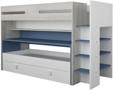 Дитяче двоярусне ліжко з письмовим столом і висувним спальним місцем Колір білий і блакитний