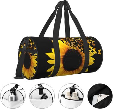 Дорожня сумка з малюнком стрекози, кругла, великої місткості, легка та міцна, ідеальний подарунок для піших прогулянок, відпустки, ділових поїздок та іншого, з квітковим та метеликовим дизайном (соняшники, квіти, метелики).