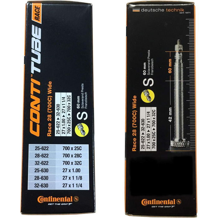 Комплект камер Continental Race 28 (700x25-32c) з вентилем Presta 60 мм