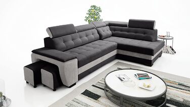 Кутовий диван Robin Inspire Grand з функцією сну, відділенням для зберігання речей, підголівниками, функцією відкидання спинки, 2 табурети, L-подібний диван, розкладний диван, окремостоячий кутовий диван, розкладний диван, меблі для вітальні, секційний ди
