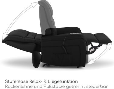 Крісло під телевізор MACOShopde від MACO Mbel Raburg з функцією підйому та відкидання, електрично регульоване з 2 двигунами та дистанційним керуванням, пружинна основа з кишеньковим механізмом, елегантна штучна шкіра Jan Black Чорна штучна шкіра