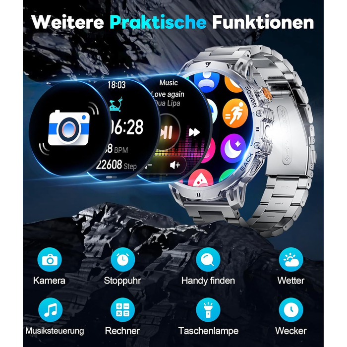 Розумний годинник LIGE Military для чоловіків - 1000 мАг/1,85 дюйма HD великий сенсорний екран/світлодіодна підсвітка, фітнес-годинник з більш ніж 110 спортивними режимами, відстеження серцевого ритму/сну, 2 браслети, водонепроникність IP68, спортивний го