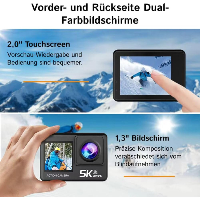 Підводна камера Matrodive 5k Ultra HD - Опануйте техніки глибоководної зйомки. Екшн-камера із сенсорним екраном C1-5K - Ідеально підходить для екстремальних видів спорту та пригод. 6*4*2 см Чорний колір