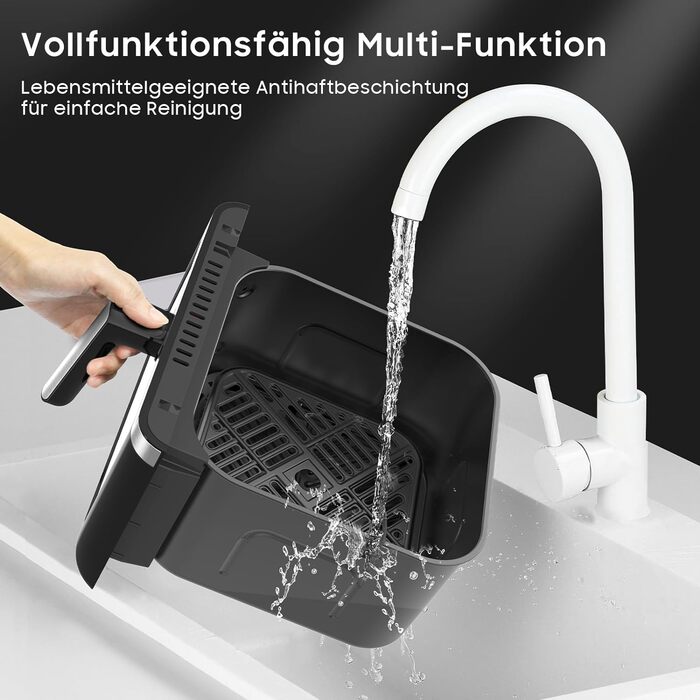 Фритюрниця Iceagle 6.7 л Airfryer XXL - фритюрниця 2200 Вт з подвійним нагріванням, фритюрниця з 8 програмами, оглядове вікно, світлодіодний сенсорний екран, книга рецептів, чорна 6.7 л