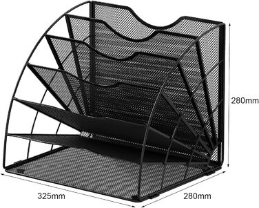 Відділення віялоподібний металевий офісний органайзер A4 Тримач для документів Лоток для файлів Тримач для журналів Лоток для листів Органайзер для паперових журналів, чорний, 6-