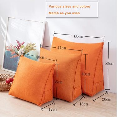 Універсальна ергономічна клиноподібна подушка 60 см, подушка для спинки дивана, поперекова подушка для ліжка, подушка для узголів&39я, трикутна подушка для книги, опорна подушка, зручна подушка для читання з чохлом, що прається, для ліжка/дивана, світло-з