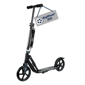 Самокат HUDORA BigWheel 205 стабільний алюмінієвий міський самокат, складаний, з регулюванням висоти та підніжкою, для дітей та дорослих (до 100 кг), чорний/антрацит